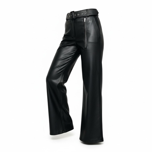 Black Wide Leg Leather Pants - Picture 2 of 7